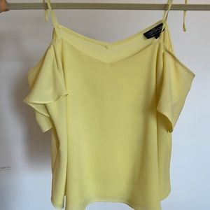 Topshop yellow spaghetti strap with off the shoulder sleeves